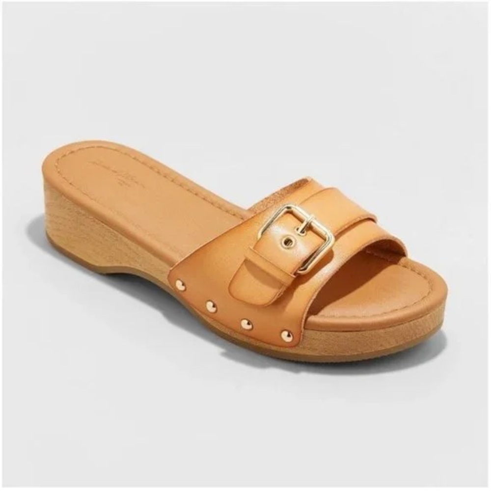 Universal Thread Kora Faux Wood Bottom Sandals in Cognac Sz 8 - Picture 2 of 8